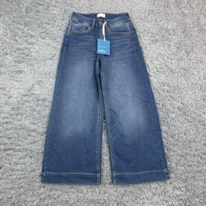 Market & Spruce Jeans Womens 0 Petite Blue Mid Rise Wide Leg Crop 22x22.5* NWT